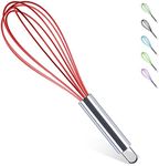 Silicone Whisk for Cooking, 12 In Kitchen Utensil With Stainless Steel Handle (Red)