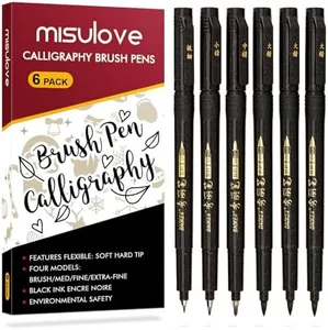 MISULOVE Hand Lettering Pens, Calligraphy Pens, Brush Markers Set, Soft and Hard Tip, 4 Size(6 Pack) for Beginners Writing, Art Drawings, Journaling