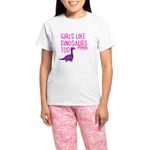 CafePress Girls Like Dinosaurs Too RAWRRHH Pajamas Women's Novelty Cotton Pyjama Set, Comfortable PJ Sleepwear