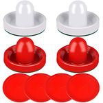 ONE250 Air Hockey Pushers and Red Air Hockey Pucks, Goal Handles Paddles Replacement Accessories for Game Tables (4 Striker, 4 Puck Pack) (White & Red)