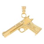 Solid 14k Yellow Gold Pistol Gun Necklace Pendant