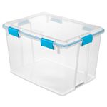 Sterilite 19384304 80 Quart/76 Liter Gasket Box, Clear Lid & Base w/Blue Aquarium Latches & Gasket, 4-Pack