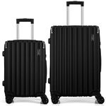 FLIEE Suitcase Set | Lightweight Hard Shell Suitcases | 4 Silent Dual Spinner Wheels | TSA 3 Digit Combination Lock | Aluminium Telescopic Handle | 2 Pcs Luggage Sets (Black, Cabin 20'' + Medium 24'')