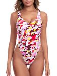 RELLECIGA Women's Colorful Camo High Cut Low Back One Piece Thong Swimsuit for Women Size Small