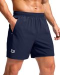 G Gradual Men's Athletic Running Shorts with Zipper Pockets Quick Dry 7"/ 5"/ 9" Workout Gym Shorts for Basketball Hiking(Navy,5L)
