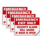 Emergency Exit Only Sticker, Emergency Exit Only - Security Alarm Will Sound If Door is Opened Label, 4 Pack, 10 x 7 inch Self-Adhesive Vinyl Decal Stickers, Reflective, UV Protected, Waterproof