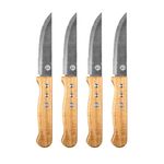 MasterChef Steak Knives Set of 4 Serrated Stainless Steel Blades 12.5cm / 5 inches Long With Jumbo Wooden Riveted Handles Made From Solid Acacia Wood, 4 Piece