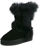 AUSLAND Waterproof Genuine Suede Platform Boots for Women Furry Winter Short Boot Ladies Fur Boots 7.5US Black 99256 38EU