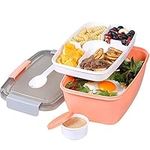 Greentainer to Go Salad Lunch Container with 68 OZ Salad Bowl, Large Bento Lunch Box with Lid, 5-Compartment Trays & Dressing Container, Stackable, Leak-Proof, BPA-Free,Microwave & Dishwasher Safe