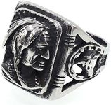 JAJAFOOK Mens Vintage Classic Stainless Steel Ring Biker Native American Indian Women Head Rings Silver Black Band