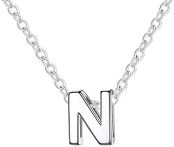 Collar para mujer con letra inicial con Hermosa caja de regalo. Acero inoxidable Colgantes con letras bisutería barata sobre con mensaje original Amigos Novios (N - Plateado)