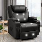 Furniwell Recliner Chair PU Leather Chair with Massage Function Adjustable Home Theater Seating Heated Overstuffed Single Sofa 360° Swivel and Rocking Sofa (Black)