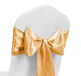 Satin Chair Sash WIDER FULLER BOWS Chair Sashes Bow Back Tie Ribbon Wedding Banquet Decoration (Gold, 50)