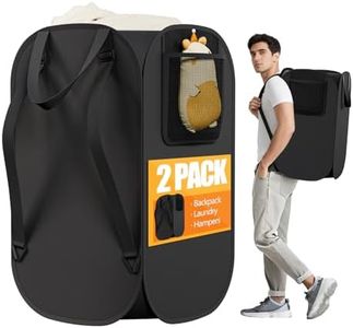 2 Pack Collapsible Backpack Laundry Bag Made by Strong Polyester Oxford Cloth, 76L Heavy Duty Large Hamper with Adjustable Shoulder Strap, Foldable Basket with Mesh Pocket for Dorm, Travel, Apartment