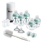 Tommee Tippee Advanced Anti-Colic Ready for Baby Bottle Set, 5oz and 9oz Self-Sterilizing Bottles, Slow and Medium Flow Nipples, 0-6 Month Pacifiers, Travel Bottle Warmer, Removable Bottle Handles