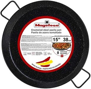 MAGEFESA® Enameled - paella pan 15 in - 38 cm and 8 Servings, made in Enameled Steel, with dimples for greater resistance and lightness, ideal for cooking outdoors, cook your own Valencian paella