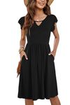 MOLERANI Women Summer Dress Ruffle Sleeve Ladies Dress V Neck Casual Swing Sundresses with Pockets Black S