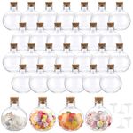 SUMTree 30 Packs 5 oz Ball Shape Plastic Sand Art Bottles with Corks Topper, Clear Potion Bottles Containers with 5 Mini Funnels for DIY Craft, Essential Oil, Party Decorations