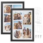 SONGMICS A4 Picture Frames Collage, Set of 2, 4x6 Multi Photo Frame, 8.5x11, 8x12 or 4x4 Photos, 9x12, Ash Black URPF024B02