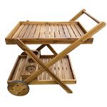 CLICK-DECK Outdoor Bar Trolley | Wooden Drinks Trolley | Garden Trolley on Wheels | 2 Tier Drinks Trolley With Wine Holder | Serving Cart Mini Bar | Portable BBQ, Pizza, Party, Drinks & Food Trolley