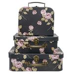 Amedoo Decorative Boxes Set of 3 Decorative Storage Boxes With Lids, Cardboard box, Vintage Suitcase for Home Decoration, Photo Storage, Hat Boxes (Black Flowers)