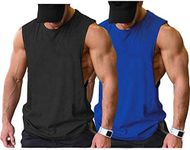 COOFANDY Men Workout Tank Top 2 Pack Gym Bodybuilding Sleeveless Muscle T Shirts, Black/Blue(2pcs)