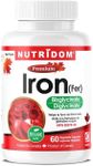 Nutridom Iron Bisglycinate 27 mg, Iron Supplement for Women & Men | Non-GMO, Vegan, Free of Gluten, Soy, Dairy, Made in Canada (60 Vegetable Capsules)