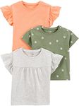 Simple Joys by Carter's Girls' Short-Sleeve Shirts and Tops, Pack of 3, Grey/Light Orange/Olive Flowers, 12 Months