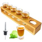 INFTYLE Shot Glasses Set of 6 Shot Glass Tray Holder 1oz/30ml Bulk Glass Shot Glasses Thick Base with Serving Stand Organizer for Tequila Whiskey Brandy Vodka Rum Party Bar Spirit Tasting