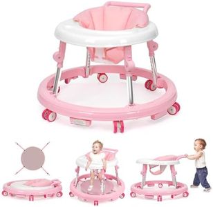 Baby Walker Foldable with 9 Adjustable Heights, Baby Walker with Wheels Portable, Infant Toddler Walker for Baby Boy Girls 6-18 Months (Pink)