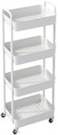 Cozioz 4-Tier Rolling Utility Cart - Multi-Functional Storage Trolley with Handle and Wheels, White