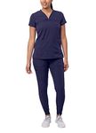 Adar Pro Movement Booster Scrub Set For Women - Sweetheart V-Neck Scrub Top & Yoga Jogger Scrub Pants - P9400 - Navy - L