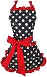 Hyzrz Cute Apron Retro Black Polka Dot Retro Ruffle Side Vintage Cooking Aprons with Pockets for Women Girls (Side Red)