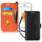 FYY Case for iPhone 5/5s/SE (1st gen-2016), [Kickstand Feature] Luxury PU Leather Flip Wallet Phone Case Folio Cover with [Card Holder][Wrist Strap] for iPhone 5/5s/SE (1st gen-2016) Black