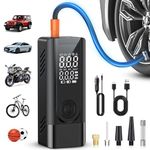 Tire Inflator Portable Air Compressor, Cordless 10000mAh Battery & 12V DC Dual Power Air Pump for Car Tires, 150PSI Electric Bike Tire Pump with Pressure Gauge, LED Light, for Car, Bike, Motor, Ball