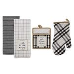 DII Home Sweet Farmhouse Kitchen Textiles Collection, Set Includes 2 Dishtowels, Potholder and Oven Mitt, 4 Piece