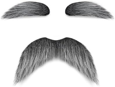 Salt and Pepper Mustache and Eyebrows, Funny Cosplay Costume Accessories, Old Man Costume Self Adhesive Fake Beard Gray Mustaches Bushy Eyebrows for Dressup Day Halloween Party Favors Men Women