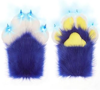 Rongdilawu Furry Paws LED Light Up Claws Therian Fursuit Gloves - Fluffy Faux Fur for Cat Fox Wolf Cosplay Halloween Costume Party