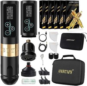 Ambition Vibe Complete Tattoo Kit - Professional Rotary Tattoo Machine Pen Brushless Motor with Extra 2400mAh Battery 100pcs Mixed Size Glory Tattoo Cartridge Needles for Tattoo Artist