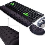 BRILA Memory Foam Mouse & Keyboard Wrist Rest Support Pad Cushion Set for Computer, Laptop, Office Work, PC Gaming - Massage Holes Design (Black Bundle)