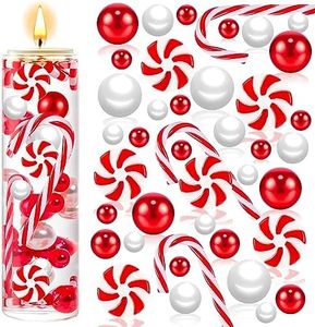 120Pcs Christmas Vase Filler, White and Red Candy Cane Pearl Beads, Christmas Filler Floating Faux Pearls for Home Table Decor