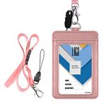 Badge Holder with Lanyard, Wisdompro 2-Sided PU Leather ID Card Holder with 1 ID Window, 1 Card Slot and 1 Piece 22 inches Polyester Detachable Neck Lanyard Strap - Rose Gold (Vertical)