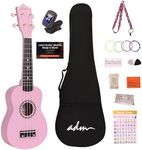 ADM Soprano Ukulele Set for Kids and Beginners, Ukulele Starter Kit with Bag, Clip-On Tuner, Rainbow Strings, Colourful Strap, Plectrum, Fingerboard Sticker, Chord Card (Matte Pink)