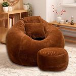 ComfyBean 4XL Bean Bag with Beans Filled - Imported Premium Fur Bean Bag Sofa : with Free Cushion and Footrest - Furry Fusion Softness and Luxurious Comfort (Matching Color : Soft Fur, Brown)