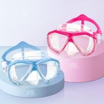 Kids Diving Mask 180° Anti-Fog Swim Mask, Tempered Glass Child Swim Goggles with Nose Cover Anti-Leak Kids Swim Goggles 4-14 Boys Girls for Diving, Snorkeling, Swimming (Red+Blue 2PCS)