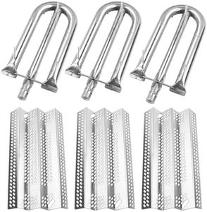 Derurizy Grill Replacement Parts for American Outdoor Grill Gas 24NB, 24NG, 24NP, 24PC, 30NB, 30PC, 36NB, 36PC, 3 Pack Heat Plate Shield and 3 Pack Gas Burner Tube, Stainless Steel