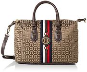 Tommy Hilfiger Women's Jaden Satchel Crossbody Bag, Tan/Dark Chocolate/Chocolate, One Size