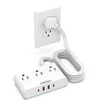 HOPOW Extension Cord with USB C, 6 Ft Power Bar with 5 Outlets 4 USB Ports (2 USB C), No Surge Protector for Cruise Ship, Travel Dorm Essentials, Wall Mount for Office Home, White