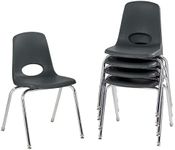 Factory Direct Partners 10371-BK 18" School Stack Chair, Stacking Student Seat with Chromed Steel Legs and Nylon Swivel Glides for in-Home Learning, Classroom or Office - Black (5-Pack)