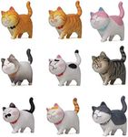 Halloluck 9 Pack Cute Miniature Cat Figure Animal Cat Characters Toys Mini Figure Collection Playset, Cake Topper, Plant, Automobile Decoration